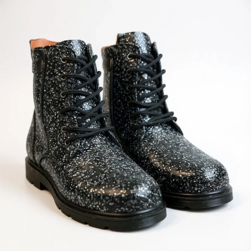 FABKIDS Girls Glitter Combat Boots Black Sparkle Size 5/UK 4/EU 37
